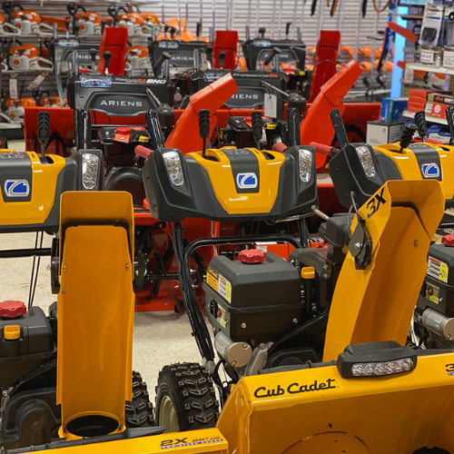 Power equipment on display inside of Lucy Hardware.