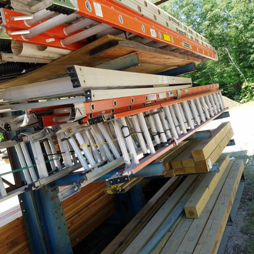 Ladders and lumber at Lucy Hardware.